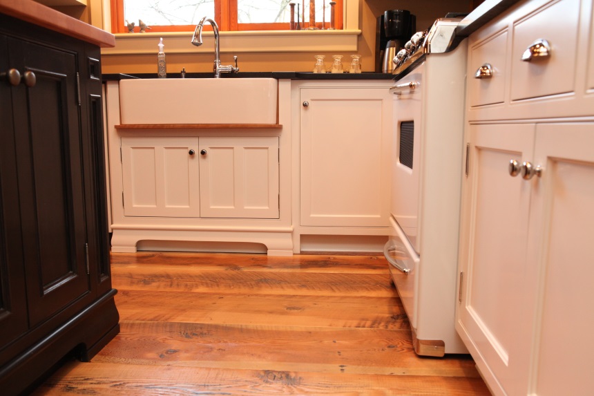 beaded inset cabinets in timber frame home